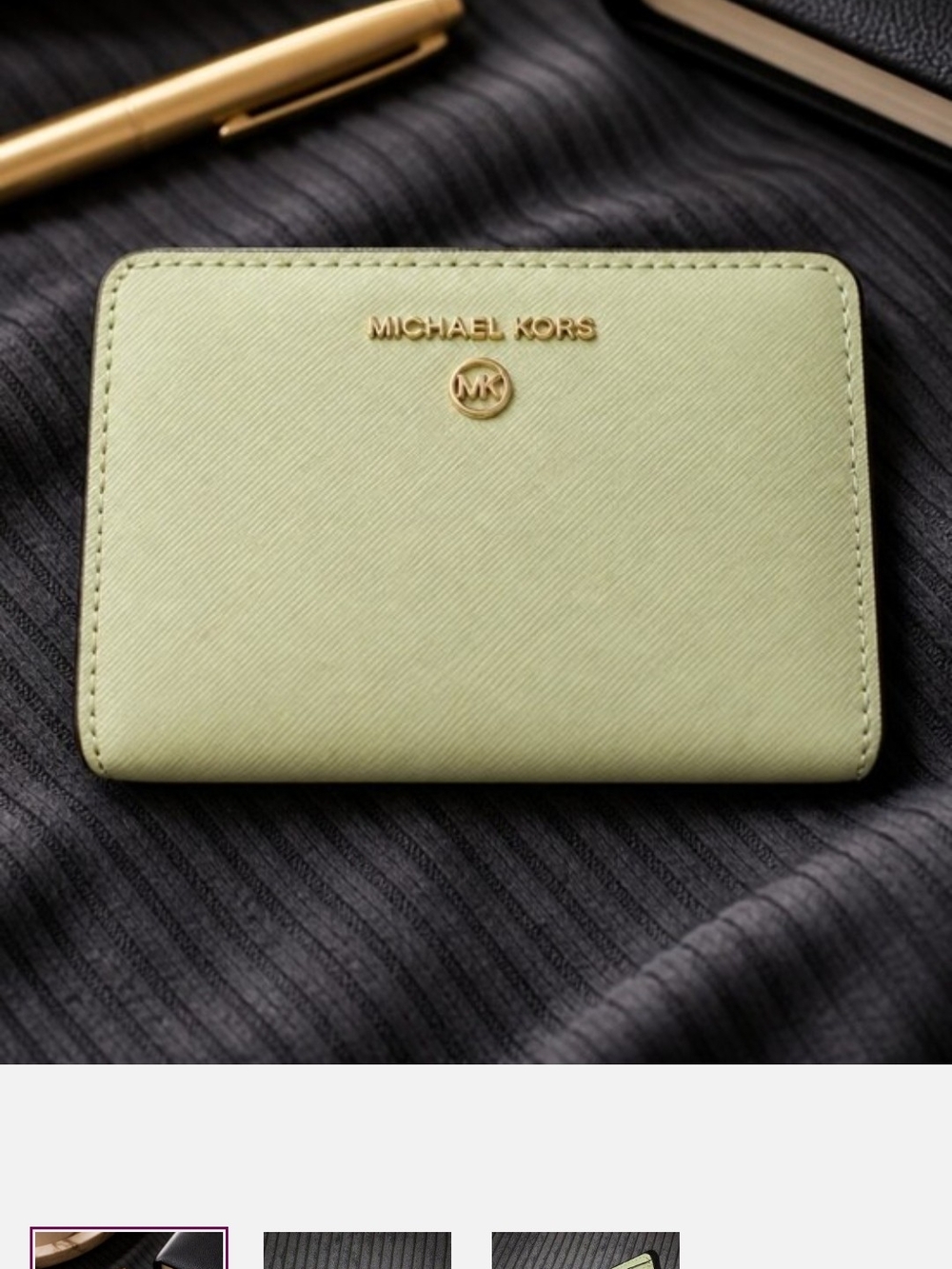 Michael Kors Saffiano Leather Bi-Fold Wallet in Light Green
